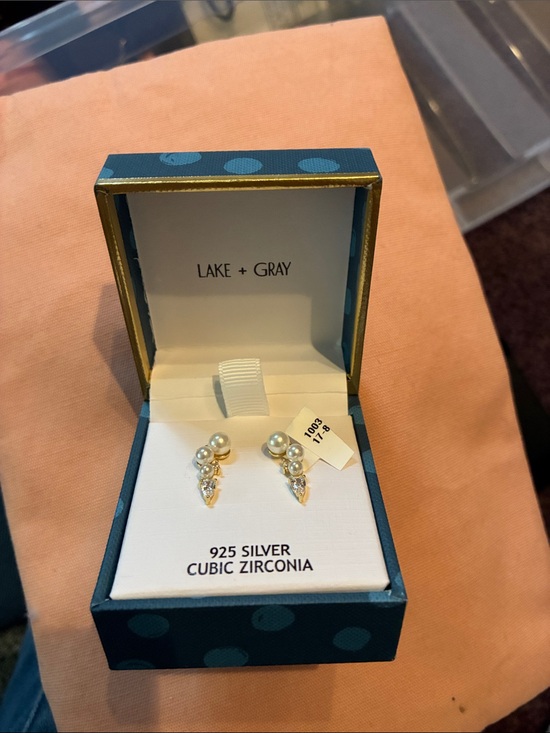 LAKE + GRAY Jewelry - 925 Silver Pearl & Cubic Zirconia Stud Earrings Lake + Gray New in Box